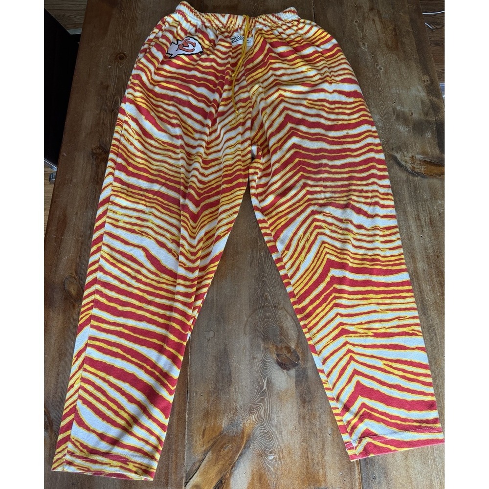 VINTAGE STYLE KANSAS CITY CHIEFS NFL FOOTBALL ZUBAZ PANTS MEN SZ S ZEBRA PRINT